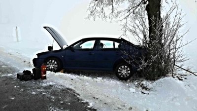 Auto narazilo u Senetářova do stromu, jedna osoba se zranila